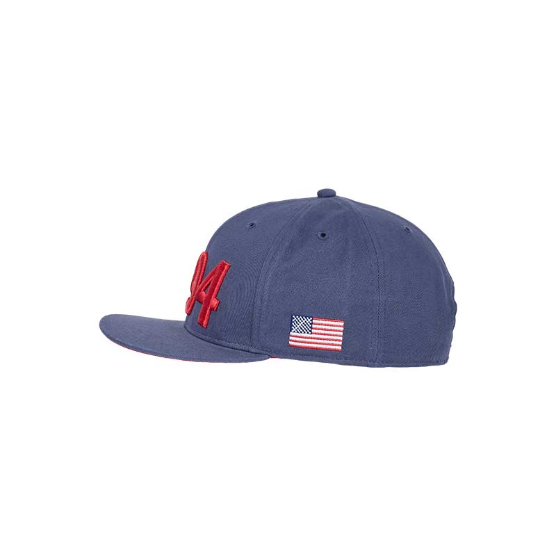 Denim hat with a curved brim and the American flag on the left side, representing the celebration of the FIFA World Cup in the USA in 1994.