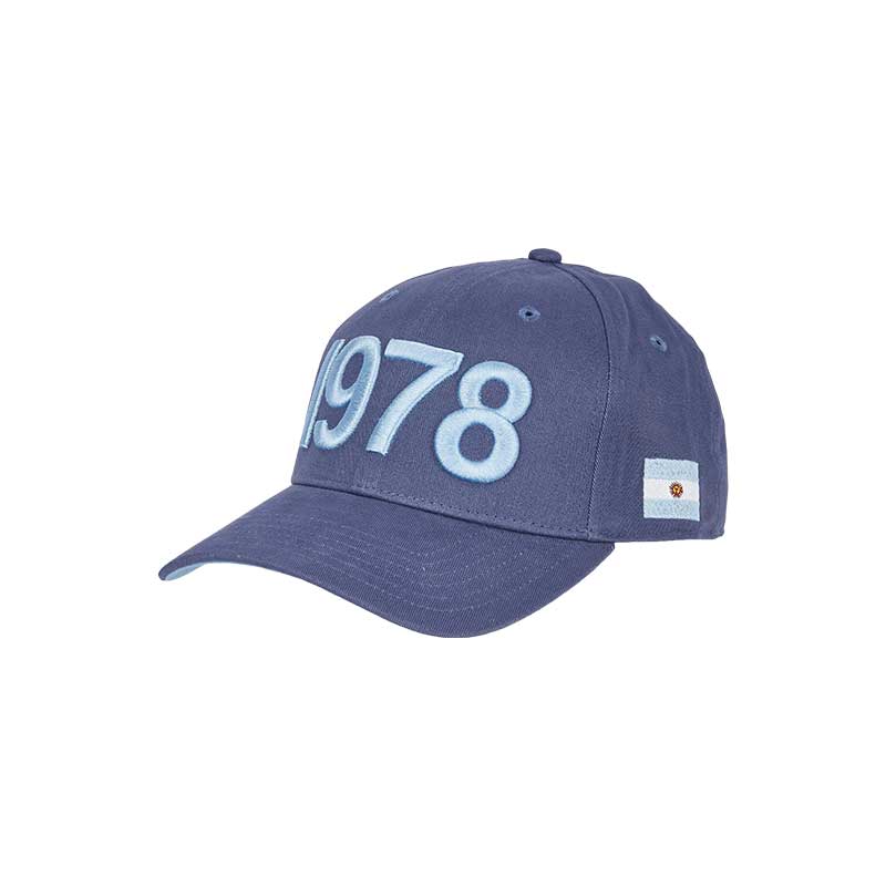 A blue cap representing the Argentina FIFA World Cup tournament of 1978 that you can wear and show your passion off with.