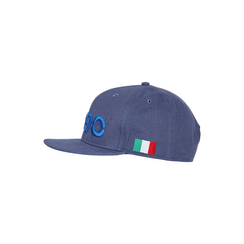 Denim flat brim cap with the 1990 year in blue in the front & the Italian flag on the left side, commemorating the FWC celebrated in Italy.