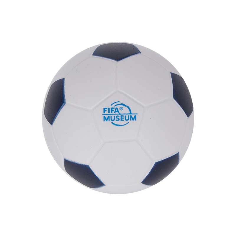 Mini Stress Football with dimensions 5x5x5, in white and black colors featuring the original FIFA Museum trademark in the center.