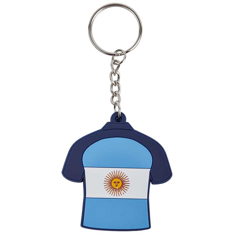 A keyring shaped like a blue football jersey, featuring the Argentinian flag in the center and the FIFA Museum trademark on the back.