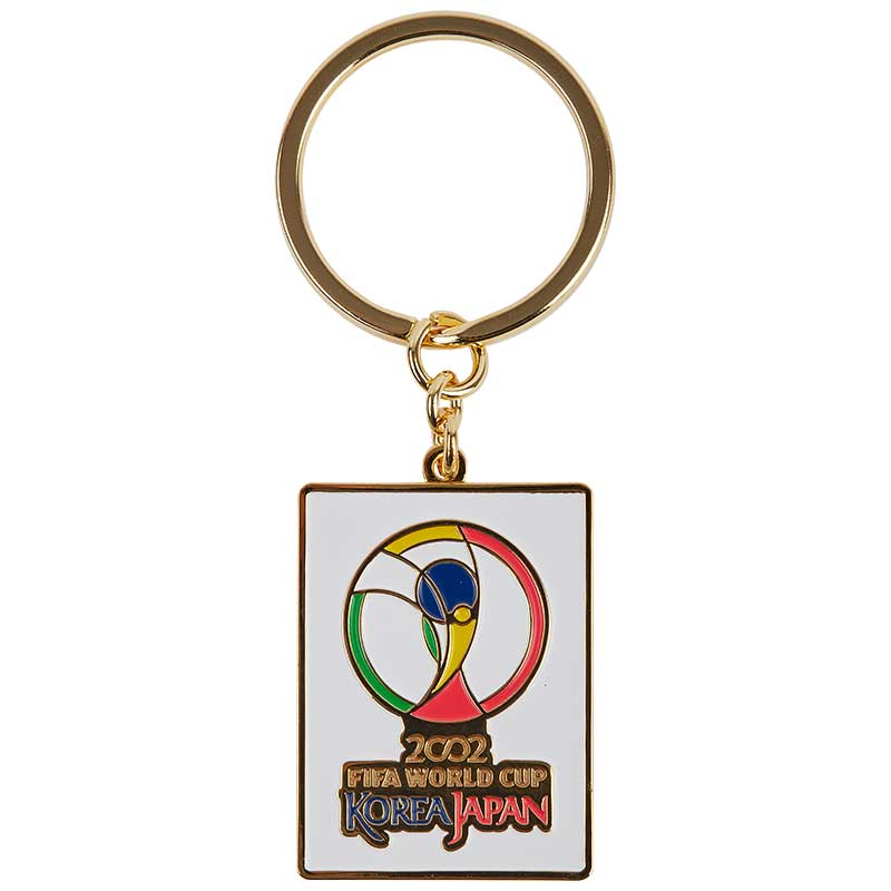 A rectangular white Keyring showing the 2002 South Korea and Japan FIFA World Cup Championship with the tournament logo displayed.