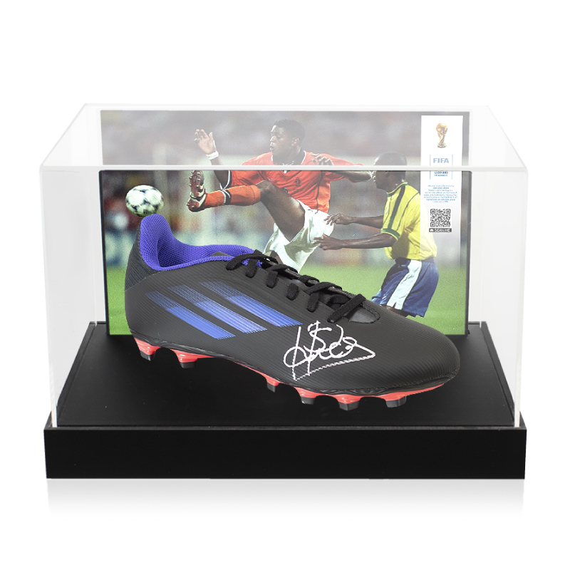 Own a Black and Blue Adidas Boot signed by the Patrick Kluivert and also get an official FIFA World Cup Certificate of Authenticity.